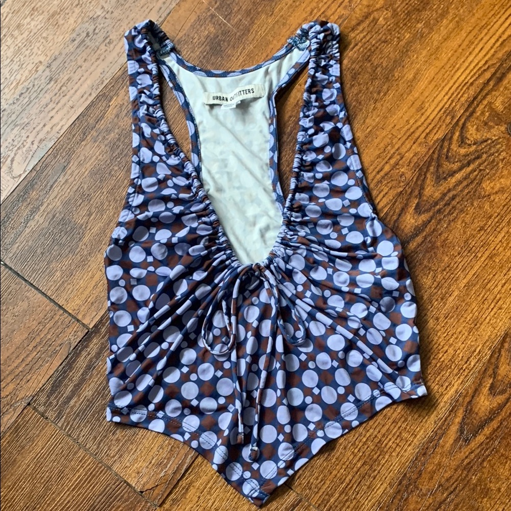 Urban Outfitters Blue and Brown Patterned Low Cut Tank